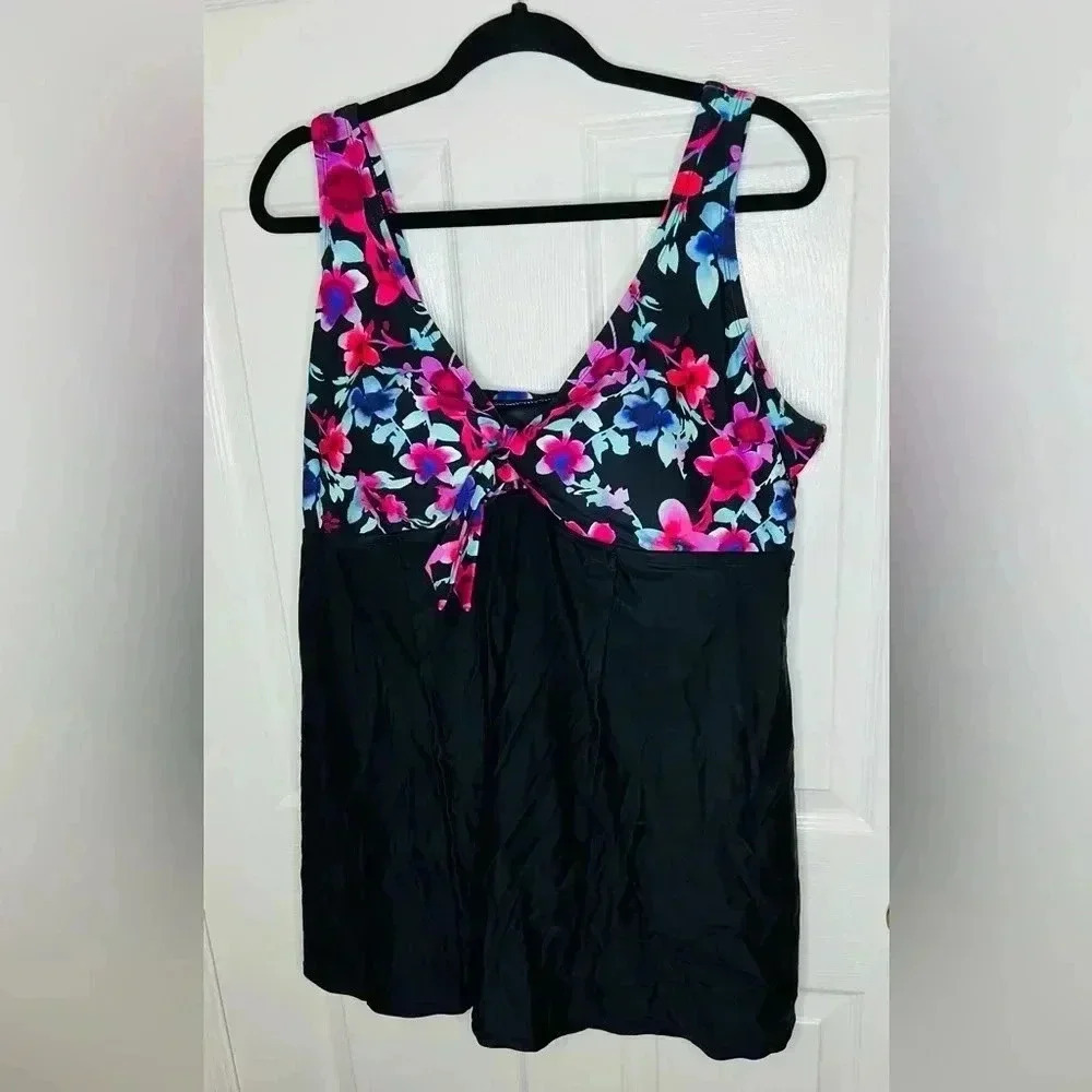 Nwt Swimsuits For All Tie Front V-Neck Swim Dress, Size 18, Red Floral View 2